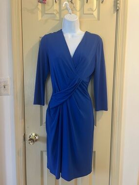Karl Lagerfeld Royal Blue Faux-Wrap Midi Dress